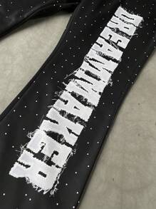 Manfinity EMRG 男士字母和五角星印花长袖连帽衫和运动裤休闲运动服套装 - 黑色 - 查看 4
