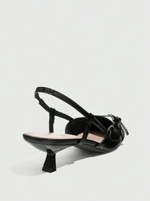 CUCCOO BIZCHIC Women's Pointed Toe Low Heel Black Comfort Slingback Flats, Suitable For Commute And Daily Wear