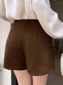 DAZY Women's Solid Color Toothpick Striped Design Loose Casual Shorts - Brown - View 3