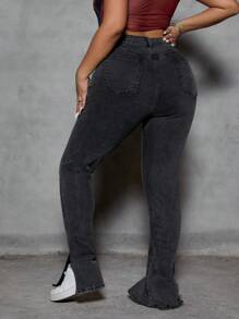 SHEIN ICON Plus Size Plain Color Casual Everyday Denim Jeans - Black - View 2