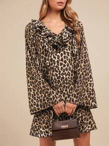 SHEIN Clasi Layered Leopard Print Mini Dress For Women