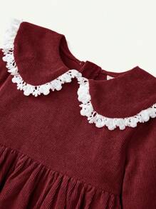 Cozy Pixies 女婴荷叶边领灯笼袖收腰连衣裙 - 酒紅色 - 查看 3