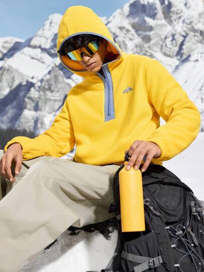 In My Nature 男士字母刺绣拉链半开襟宽松连帽衫，户外抓绒拉链连帽外套，加厚休闲百搭针织外套，适合运动和户外活动，男友风，男士冬季穿搭，男士外套，优质面料，专为户外活动设计，男士必备外套，圣诞礼物，万圣节礼物，秋冬季