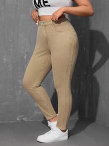 SHEIN EZwear Jeans de corte ajustado de unicolor simple para tallas grandes