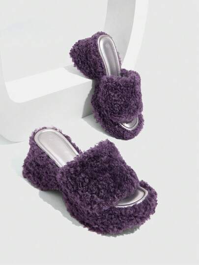 Autumn/New Style Super High Heel Lamb Wool Slip-On Shoes, Platform Wedge Increased Height Ladies Sandals For And Vibe And Valentine's Day Spring Break Easter