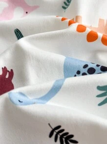 Baby Jungen Cartoon Dinosaurier Muster Patchwork Outfit mit Kurzarm, Kombination aus lebendigen Dinosaurier Grafiken und einfarbigen Stoffen, und verspieltes Design perfekt für Frühling/Sommer, bringt erfrischenden Komfort und süße Stimmung für Kleinkind