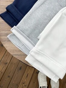 SHEIN Leap Crew 3pcs/Set Tween Boys Loose Casual Knit Sweatpants Set - Navy Blue - View 3