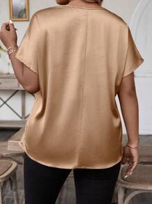 EMERY ROSE Plus Size Women's Satin Batwing Sleeve Shirt