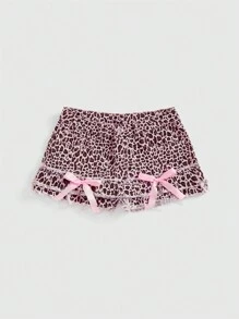 ROMWE Kawaii Y2K Babe Low Waist Leopard Print Bow Decor Women Denim Mini Skirt