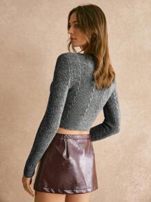 Poéselle Autumn And Winter Truncated Round Neck Long Sleeve Single-Breasted Short Fitted Sweater, Open Placket Truncated Sweater, Cute Sweater, Fall Women's Clothing, Going Out Tops, Business Casual Women, Fall Sweater, Office Wear, Basic Sweater, FW24 Fall And Winter Models