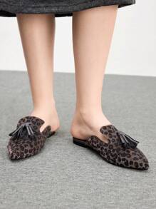 CUCCOO BIZCHIC Dames Flat Pointed Toe Leopard Patroon Kwastje Decor Loafer Schoenen, Comfortabel En Stijlvol