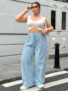SHEIN EZwear Plus Size Casual Drawstring Waist Pants, Minimalist And Fashionable For Daily Wear