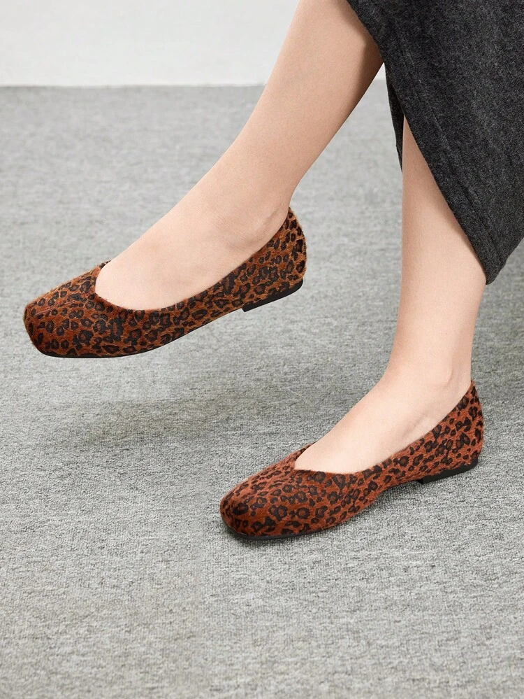 CUCCOO BIZCHIC Women Outdoor Square Toe Flat Leopard Print Suede Fashionable Casual Comfort Party Wear Flats Valentines