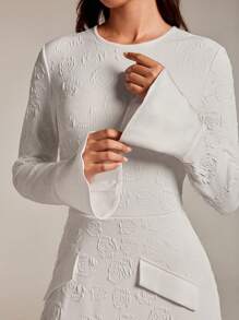 Modelyn Women's Floral Jacquard Long Sleeve Elegant Dress Long Evening Dresses