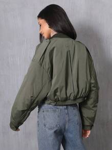 Aveloria Affinna 女士休闲时尚肩带短款飞行员夹克加厚保暖聚酯纤维合成保暖冬季外套冬季夹克夹克，秋冬装加厚加垫外套