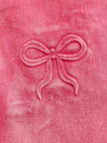 SHEIN MOD 女士休闲棉质直筒牛仔裤，带蝴蝶结设计，粉色 - 粉色 - 查看 4