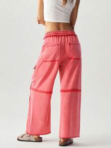 Bohemela 1 pieza Pantalones anchos de punto de unicolor con bolsillos 3D para mujer, ideal para vacaciones