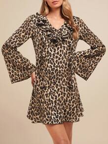 SHEIN Clasi Layered Leopard Print Mini Dress For Women