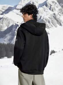 In My Nature Men's Graphic Zip Up Loose Fit Fleece Hoodie,Black Winter Athletic Jacket For Men,Thick Knit Sweatshirt,Outdoor Vacation Outfit,Halloween Gifts - Black - View 2