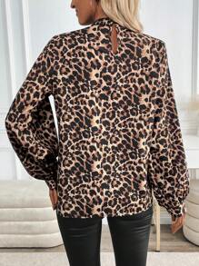 SHEIN Clasi 优雅休闲豹纹灯笼袖衬衫 - 彩色 - 查看 2