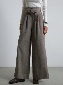 Aveloria Modichic Retro Vintage Chic Commuter Cinched Waist Plaid Wide Leg Pants 