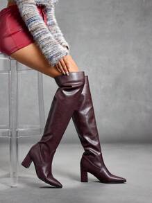 CUCCOO SZL Fashionable Autumn/Pointed Toe Stiletto Thigh-High Boots, Sexy Party Wear For And Spring Shoes Spring Break Easter - Burgundy - View 4