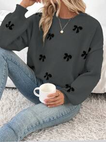 SHEIN LUNE 2024新款秋冬欧美博主同款时尚设计青春蝴蝶结套头毛衣