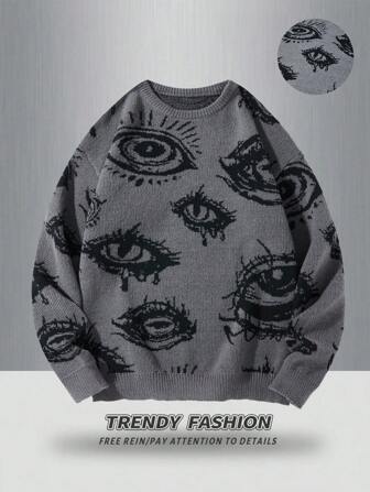 Manfinity EMRG Round Neck Knitted Pullover For Men, Soft & Solid Color, Dropped Shoulder, Versatile, Business/Commute Wear, Autumn/Winter