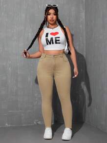 SHEIN EZwear Jeans de corte ajustado de unicolor simple para tallas grandes