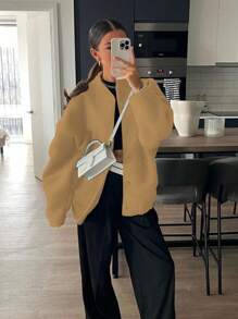 Chiquease Chaqueta casual de manga larga con botones en el frente, diseño sencillo para uso diario para mujeres - Camel - Ver 1