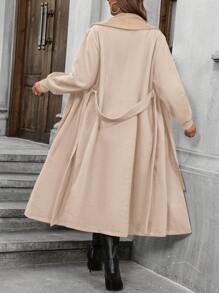 SHEIN LUNE Manteau long croisé à double boutonnage à col châle, manches longues, pour grandes tailles, automne/hiver