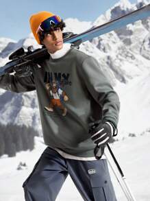 In My Nature 男士口号与卡通图案圆领宽松户外运动衫 - 灰色 - 查看 3