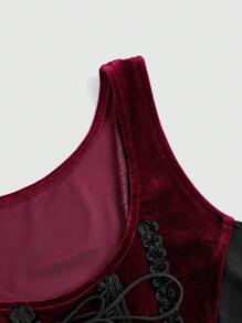 ROMWE Áo ngực dây mảnh ghép ren phong cách Gothic dành cho nữ, áo hai dây nhung, dành cho ngày lễ tình nhân - Màu Đỏ Sâu - Xem 4