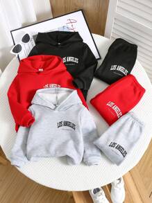 SHEIN 6 件套男婴休闲字母印花连帽衫和裤子套装，保暖内衬，适合秋冬季 - 彩色 - 查看 7