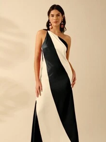 CAJUNI Women's Boho Multi-Color Print, One-Shoulder Halter Dress, Holiday Casual Beach Summer Dress - Black and White - View 6