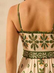 CAJUNI Họa tiết Boho cho nữ, Họa tiết hoa nhiệt đới, Họa tiết hoa đỗ quyên, Váy dài có dây buộc, Váy dài đi biển giải trí mùa hè - màu xanh lá - Xem 7