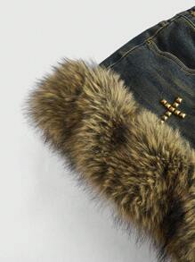 ROMWE Grunge Punk Punk Vintage Washed Distressed Cross Rivet Low Waist Bodycon Denim Mini Skirt For Women - Blue - View 4