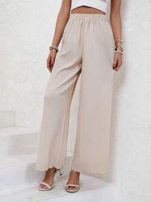 SHEIN Frenchy Solid Wide Leg Trousers - Apricot - View 5