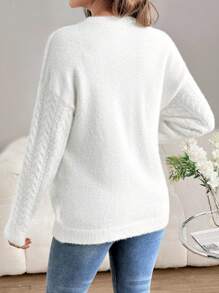 SHEIN Suéter de punto para maternidad, cálido y forrado térmicamente con cuello redondo y manga larga para mujeres embarazadas, otoño/invierno
