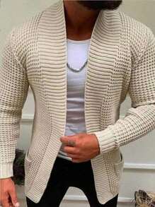 Men's Solid Color Minimalist Casual Long Sleeve Cardigan Sweater, Fall/Winter - Apricot - View 1