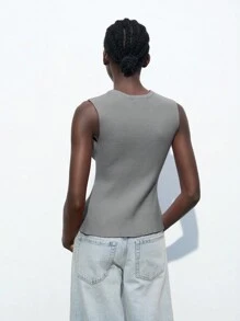 Maija Blusa sin mangas ajustada con cuello redondo y lazo, de color gris, para mujer, para primavera/verano