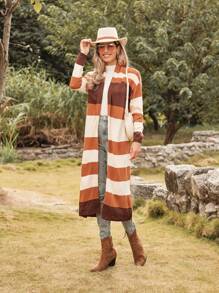 LanaWest Women's Drop Shoulder Plaid Striped Cardigan, Countryside Style, Autumn/Winter Fall Cloth For Women - Multicolor - View 6