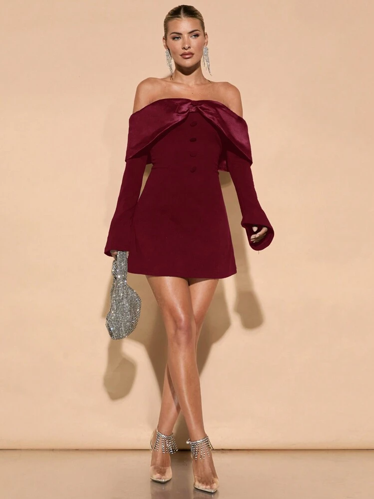 burgundy cocktail dress with sleeves Simple Burgundy Velvet Sheath Long Holiday Party Dress with Sleeves