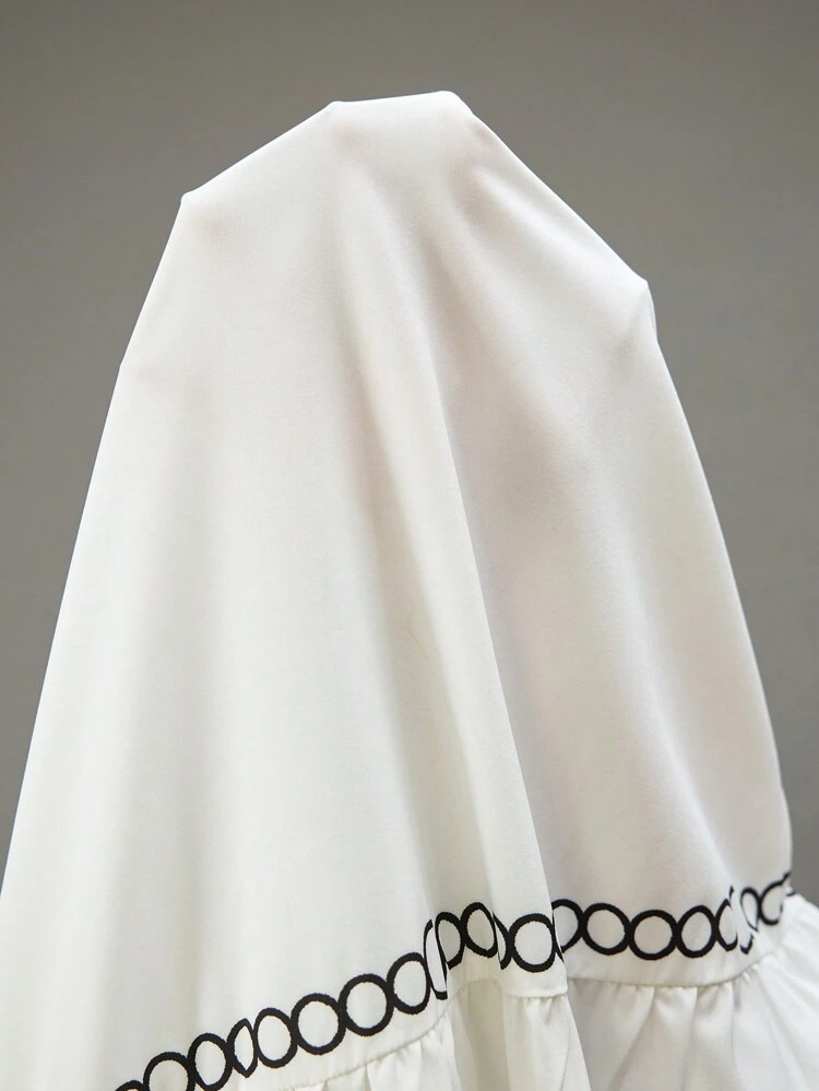 Women Plus Size Geometric Print Lantern Sleeve Long Sleeve White Dress, Winter Dresses
