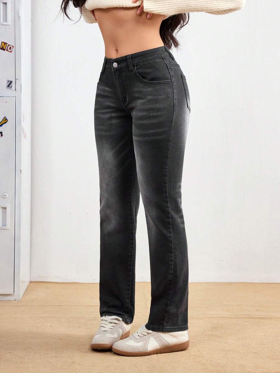 SHEIN EZwear Women Casual Wide-Leg Loose Fit Pockets Jeans