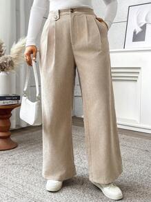 Flirla 大码女式宽松纯色威尔士灯芯绒阔腿裤