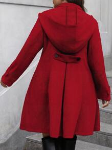 SHEIN Clasi Abrigo con capucha de diseño de doble botonadura, manga larga y bolsillos para mujer de talla grande, para otoño/invierno