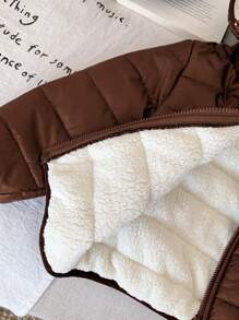 Jaqueta com Capuz com Zíper e Forro Térmico para Meninos Bebê, Marrom, Casual de Inverno, Quente, Todo-Terreno, Versátil, Macia, Confortável, Esportiva, Adequada para Neve e Uso Externo