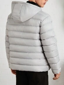 SHEIN Cottnline Men Horizontal Stitch Chest Pocket Hooded Regular Padded Coat - Grey - View 2