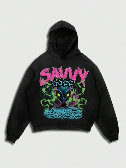 Street Life 1pc Men's Cartoon Graphic Hooded Long Sleeve Sweatshirt, Casual Everyday Wear